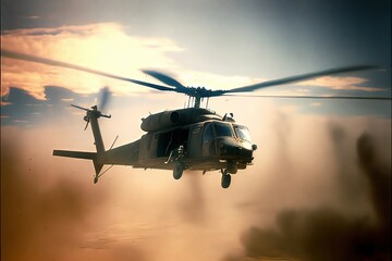 Fototapeta na wymiar Military helicopter taking off