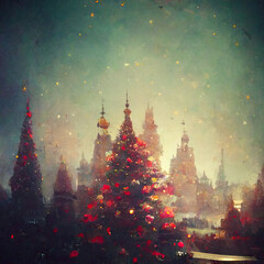 Christmas tree in the city, wallpaper background created with Generative AI