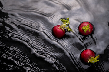 radishes in water with waves