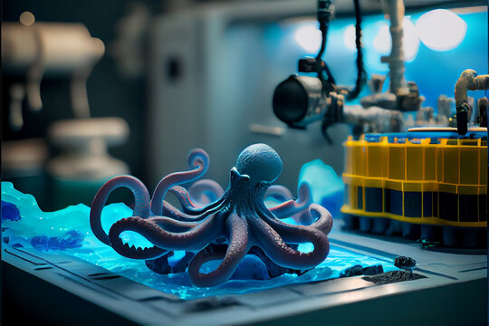 Cute funny 3D octopus in a labor