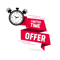 Limited time offer with clock for sale. Banner limited time offer. Limited time offer label design, vector illustration.
