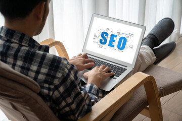 SEO search engine optimization for modish e-commerce and online retail business showing on computer...