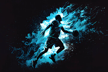 Fototapeta na wymiar Abstract silhouette of a basketball player man in action isolated blue background