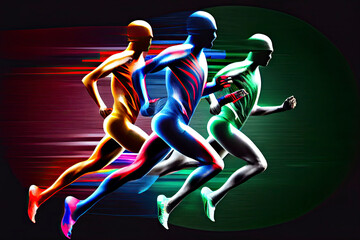 Fototapeta na wymiar running athletes, sport and competition background with motion color effects of tirangle splints