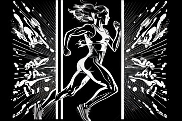 Visual drawing silhouettes of runner from start to finish