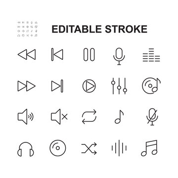 Simple Set of Music Controls Related Vector Line Icons. Contains such Icons as CD
, Songs List, Mute and more. Editable Stroke.