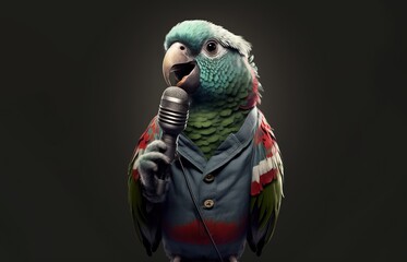 parrot talking to a microphone
