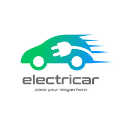 Electrical car vector logo template with plug symbol.