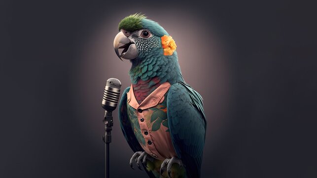 parrot talking to a microphone Stock Illustration | Adobe Stock