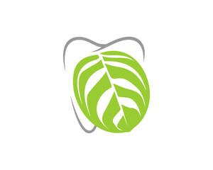 Green leaf and teeth line vector logo