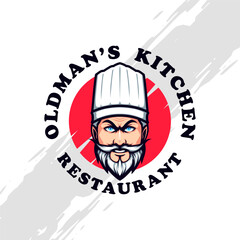 White Beard Oldman Icon for Kitchen and Restaurant Mascot