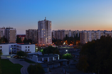 a warm summer evening in a Russian city.view of the city from the window.
