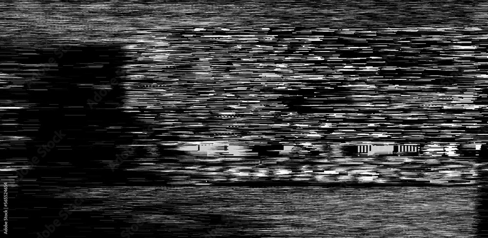 Poster black and white static noise of a tv screen. glitched and distorted background.