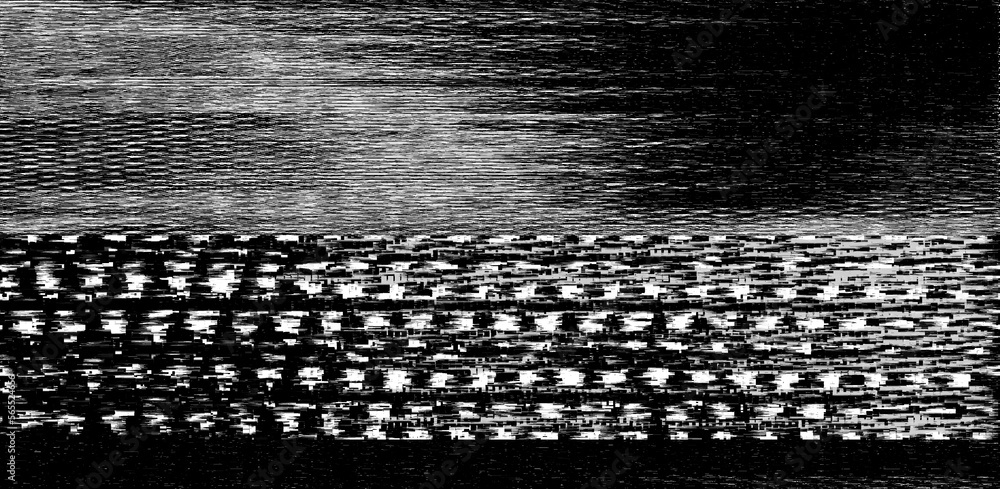 Poster Black and white static noise of a TV screen. Glitched and distorted background.