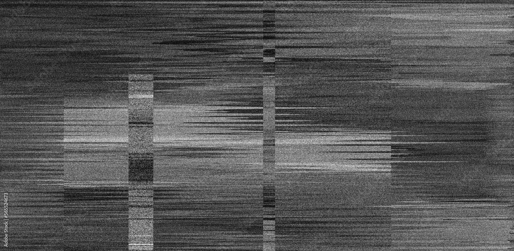 Poster Black and white static noise of a TV screen. Glitched and distorted background.