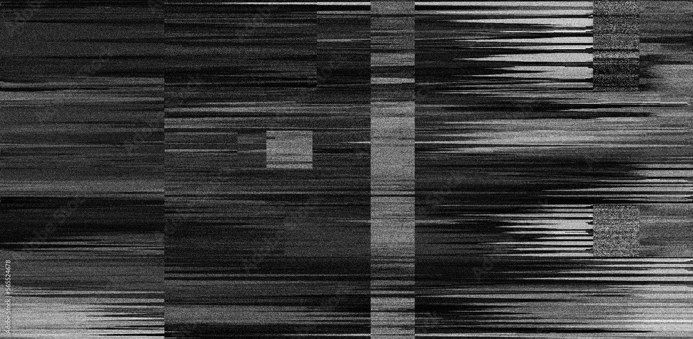 Poster black and white static noise of a tv screen. glitched and distorted background.