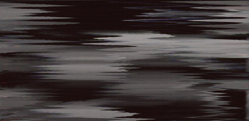 Black and white static noise of a TV screen. Glitched and distorted background.