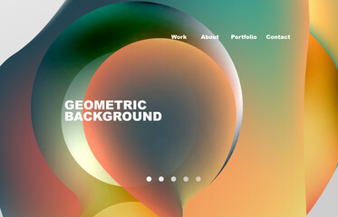 Landing page abstract liquid background. Flowing shapes, round design and circle. Web page for website or mobile app wallpaper