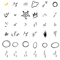 Vector set of hand-drawn cute cartoony expression sign doodle line strokeemoticon effects design elements, cartoon character emotion symbols,