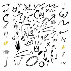 Vector set of hand-drawn cute cartoony expression sign doodle line strokeemoticon effects design elements, cartoon character emotion symbols,