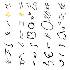 Vector set of hand-drawn cute cartoony expression sign doodle line strokeemoticon effects design elements, cartoon character emotion symbols,