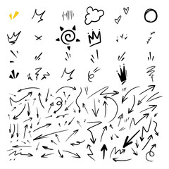 Vector set of hand-drawn cute cartoony expression sign doodle line strokeemoticon effects design elements, cartoon character emotion symbols,