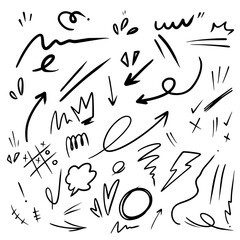 Vector set of hand-drawn cute cartoony expression sign doodle line strokeemoticon effects design elements, cartoon character emotion symbols,