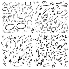 Vector set of hand-drawn cute cartoony expression sign doodle line strokeemoticon effects design elements, cartoon character emotion symbols,