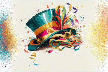 Birthday card with colorful curling ribbons, carnival mask