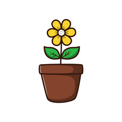 Flower pot vector illustration with a cute hand-drawn style isolated on white background