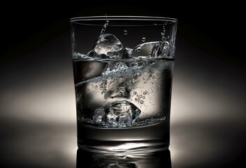 glass of water with a nice and clean background and a few ice cubes in it (AI Generated)