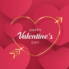 Valentine's day abstract with cut paper heart on pink background. place for text. vector design.
