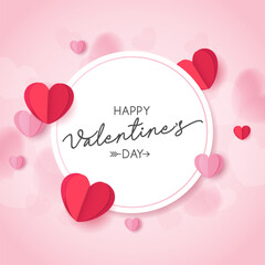 Valentine's day abstract with cut paper heart on pink background. place for text. vector design.