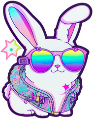 Easter Bunny with Purple Glasses - Pink Cartoon Illustration of Cute Rabbit Wearing a fashionable Jacket - Perfect for the Holidays Fashion and the Year of the Rabbit 2023