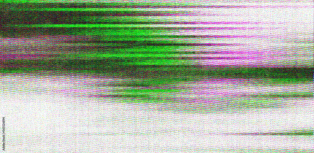 Poster Glitched and distorted TV screen with static pixel noise.
