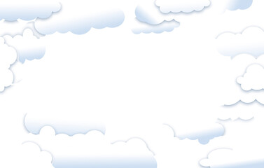 White fluffy clouds surround an opening that reveals clear blue sky where graphic elements or text may be placed.