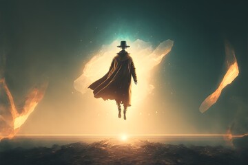 A person levitating from the ground using magical powers - obrazy, fototapety, plakaty