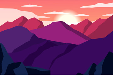 nature background with mountain and sun view landscape. vector. illustration
