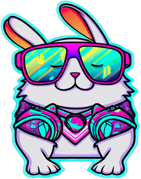 Easter Bunny with Purple-Pink Sun-Glasses - Cartoon Illustration of Cute Rabbit Wearing a fashionable Jacket - Perfect for the Holidays Fashion and the Year of the Rabbit 2023
