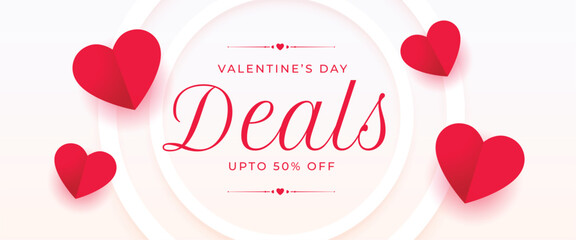 valentines day lovely deal offer banner with paper cute hearts