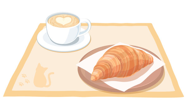 coffee with heart art and croissant clip art preview
