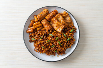 Jajangmyeon or JJajangmyeon with Odeng and Omuk - Korean Instant noodles with Korean fish cake in black bean sauce