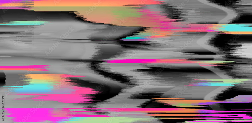 Aufkleber digital background of pixel noise with holographic rainbow streaks. lo-fi illustration of a broken t