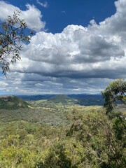 Fototapeta na wymiar Cloudy sky view at the top of mountain at Toowoomba picnic point lookout on the crest of the Great Dividing Range, around 700 metres (2,300 ft) above sea level, Queensland, Australia.
