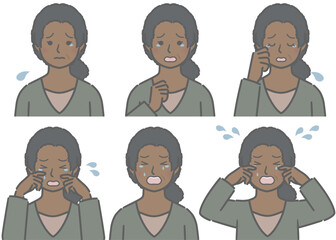 泣く表情の強弱　中年の黒人女性