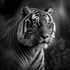 Majestic Tiger in Black and White (generative AI)