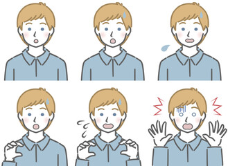 驚く表情の強弱　若い白人男性