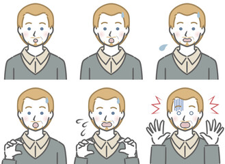 驚く表情の強弱　中年の白人男性