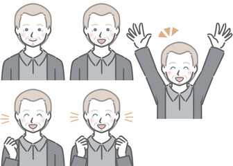 喜ぶ表情の強弱　高齢の白人男性