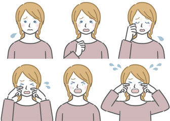 泣く表情の強弱　若い白人女性